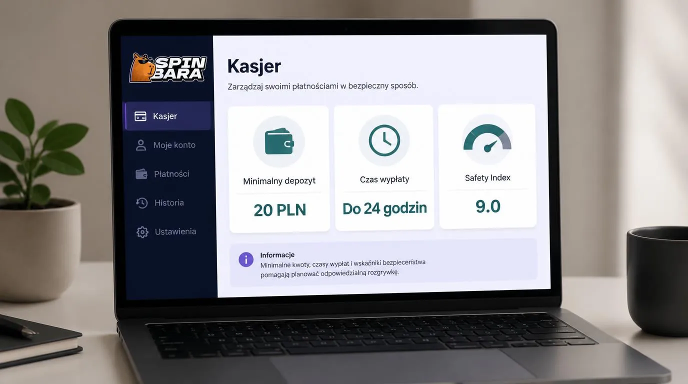 Panel kasyna z depozytem 20 PLN, czasem wypłaty do 24 godzin i wskaźnikiem Safety Index 9.0